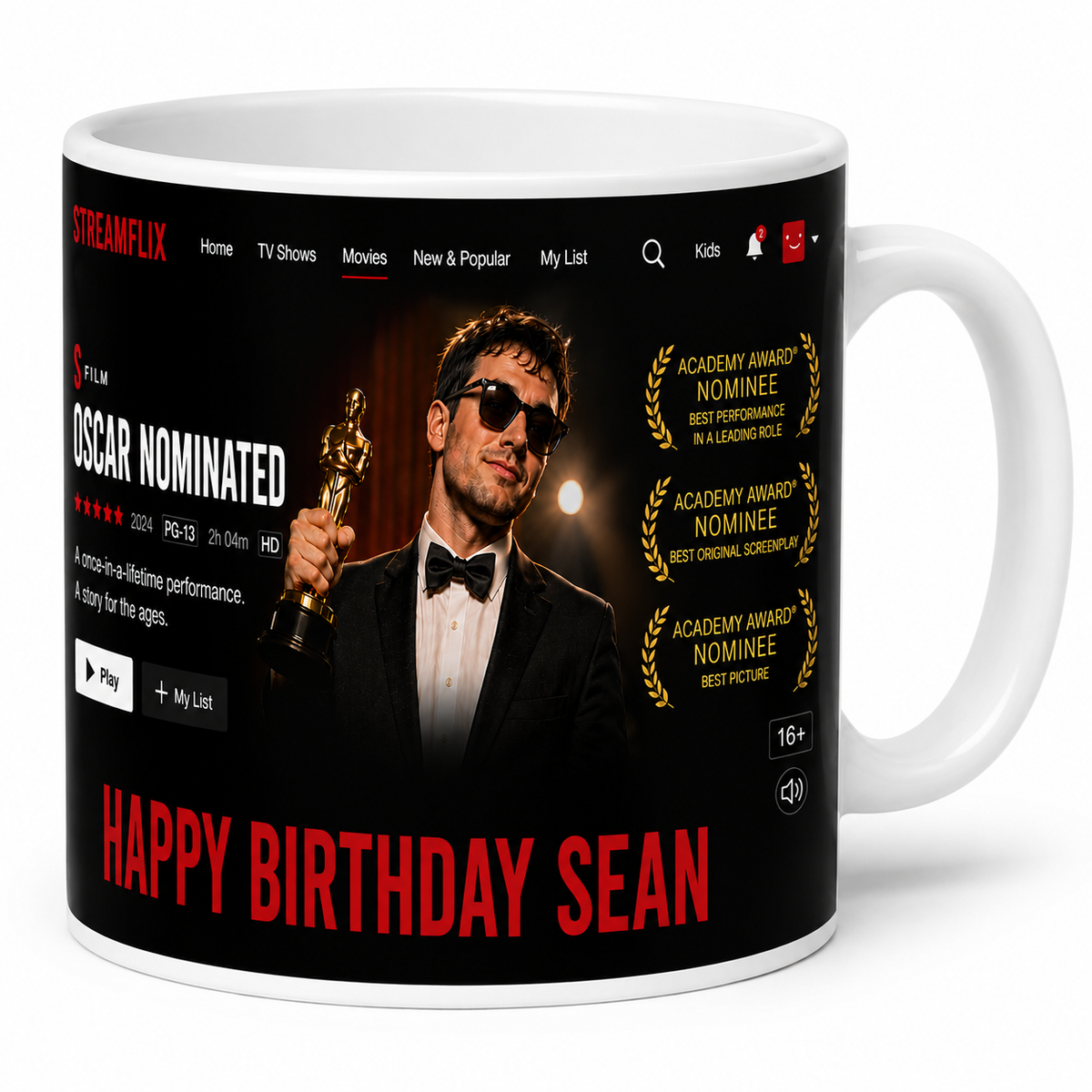 Netflix Themed Happy Birthday mug