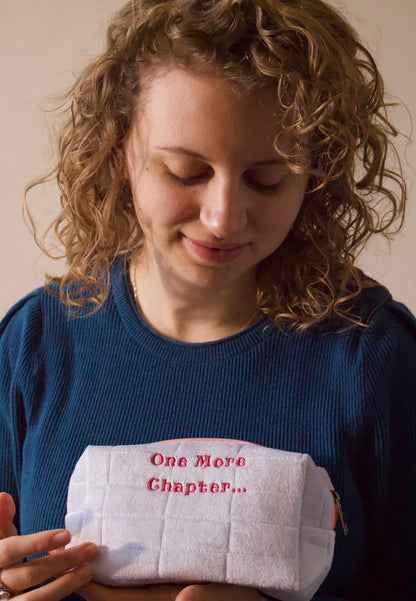 One More Chapter Aesthetic Pencil Case - Light Blue & Pink Bookish Stationery Pouch - Reading Annotation Kit & Makeup Bag