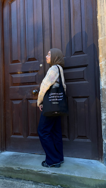 Wuthering Heights Slouchy Tote Bag - Black & Lilac Dark Academia Book Bag - Novelti