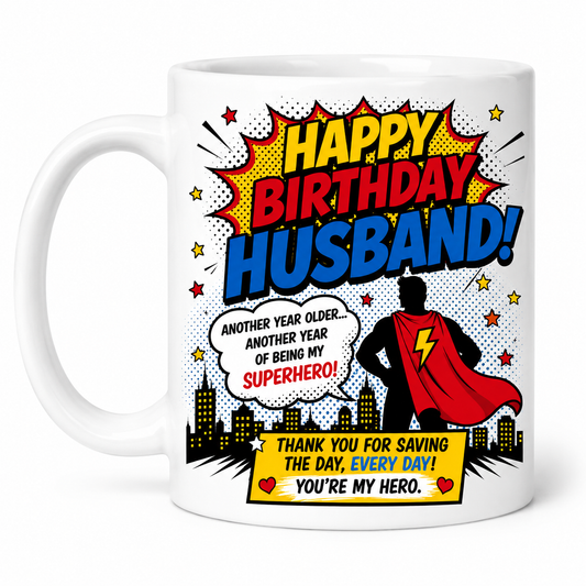 Happy Birthday Husband Superhero Mug