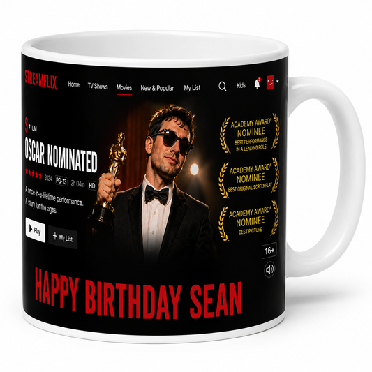 Netflix Themed Happy Birthday mug