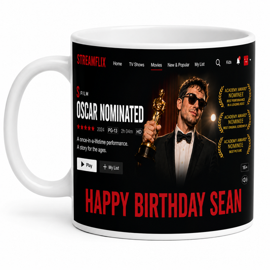 Netflix Themed Happy Birthday mug