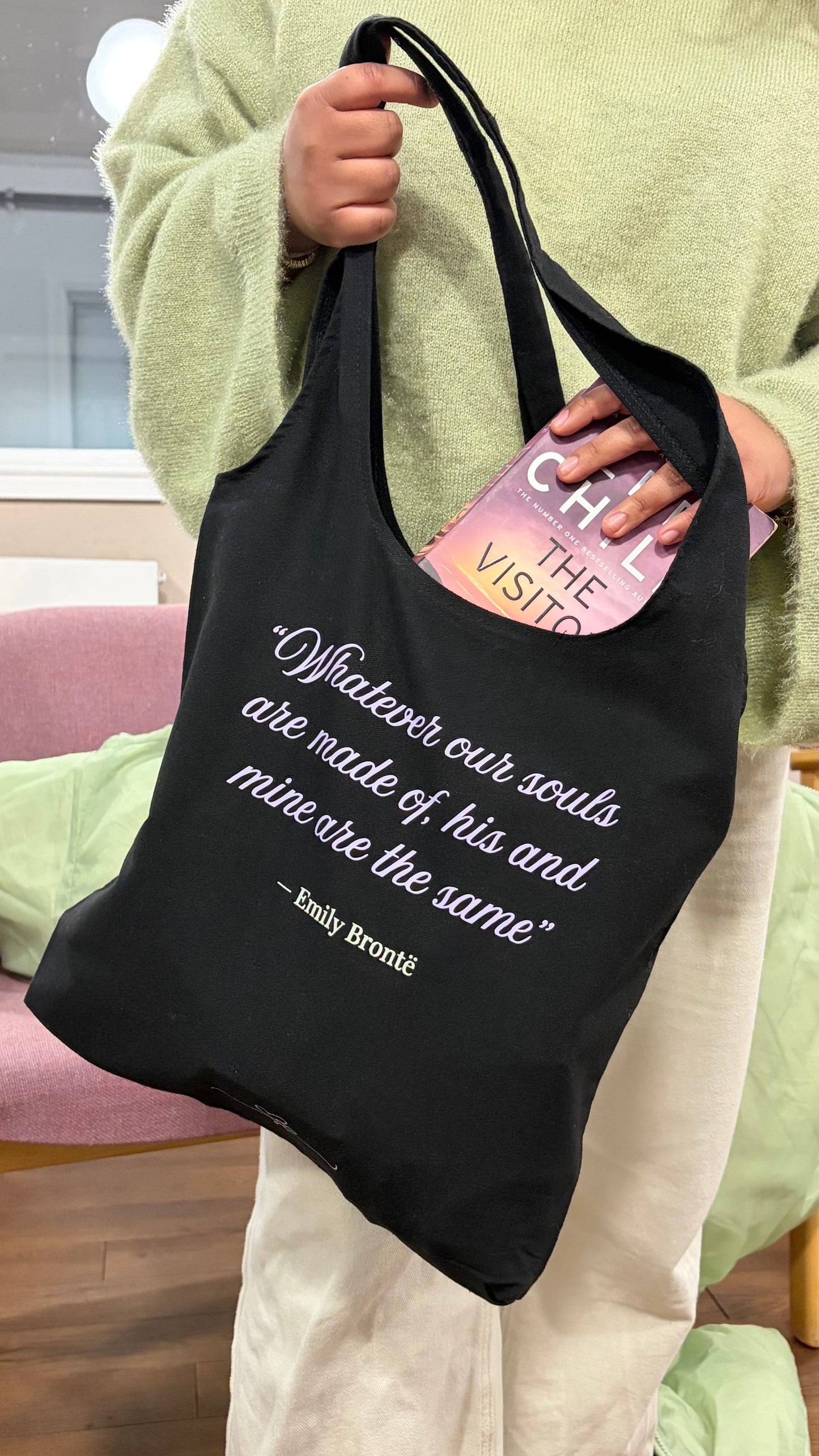 Wuthering Heights Slouchy Tote Bag - Black & Lilac Dark Academia Book Bag - Novelti